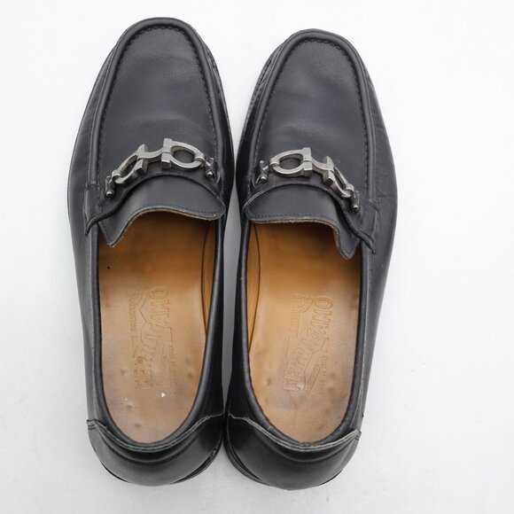 Salvatore Ferragamo Men's 7.5 EE Horse Bit Black Leather Loafers Dress Shoes - Picture 9 of 11